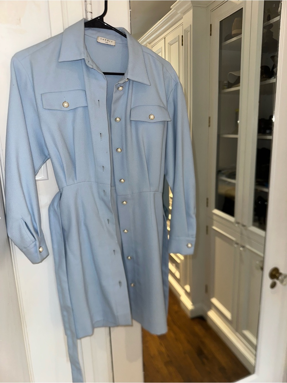 Sandro blue dress with pearl buttons